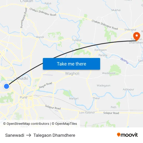 Sanewadi to Talegaon Dhamdhere map