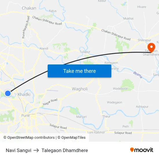 Navi Sangvi to Talegaon Dhamdhere map