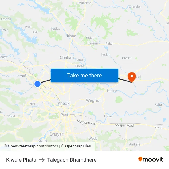 Kiwale Phata to Talegaon Dhamdhere map