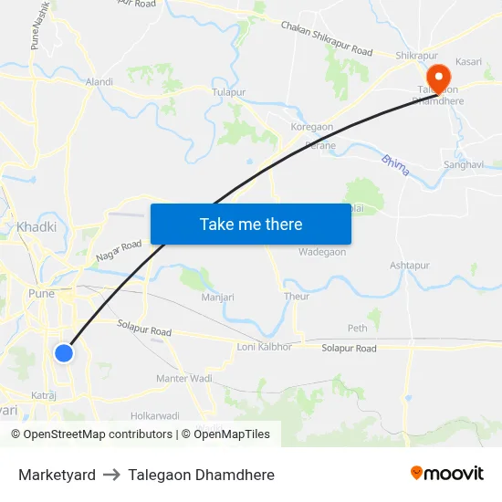Marketyard to Talegaon Dhamdhere map