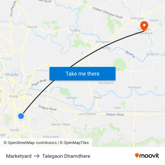 Marketyard to Talegaon Dhamdhere map
