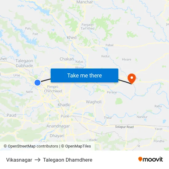 Vikasnagar to Talegaon Dhamdhere map