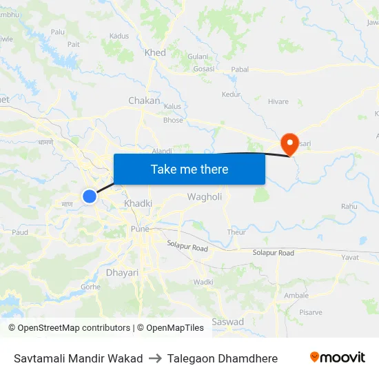 Savtamali Mandir Wakad to Talegaon Dhamdhere map
