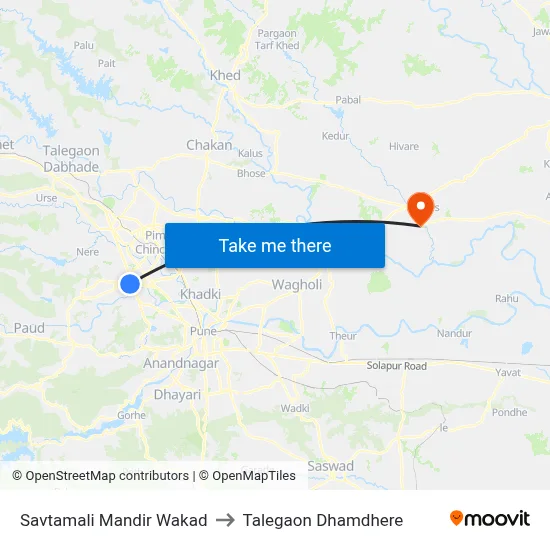 Savtamali Mandir Wakad to Talegaon Dhamdhere map