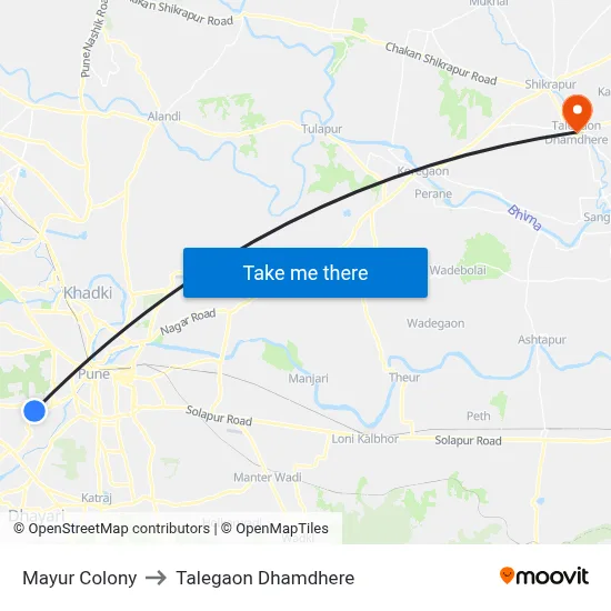 Mayur Colony to Talegaon Dhamdhere map