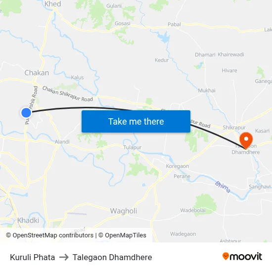 Kuruli Phata to Talegaon Dhamdhere map