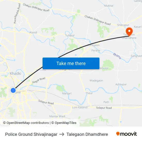 Police Ground Shivajinagar to Talegaon Dhamdhere map