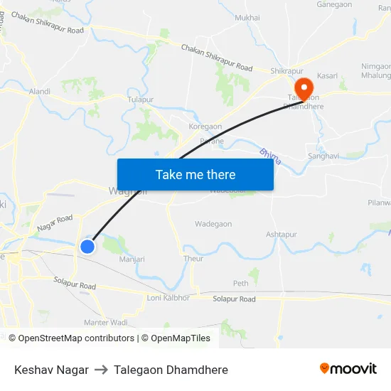 Keshav Nagar to Talegaon Dhamdhere map