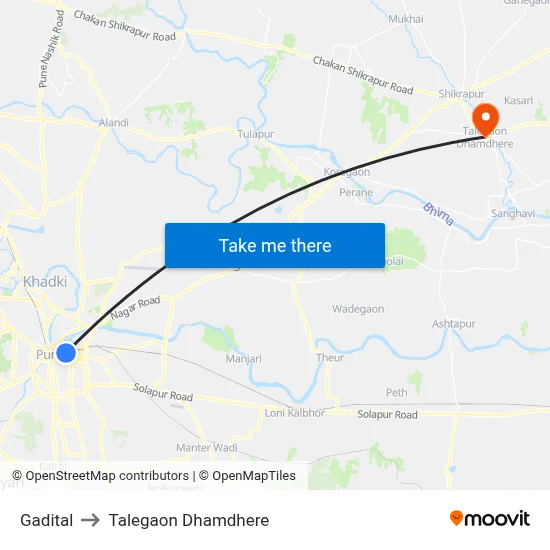 Gadital to Talegaon Dhamdhere map