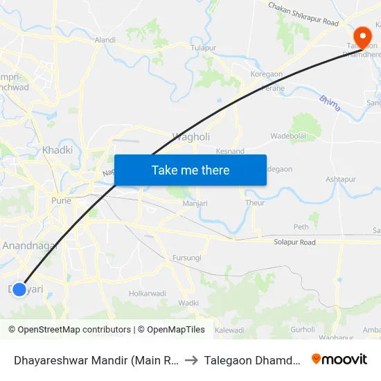 Dhayareshwar Mandir (Main Road) to Talegaon Dhamdhere map