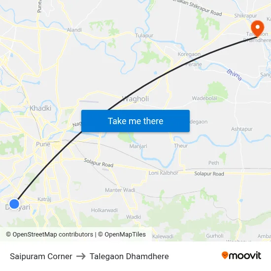 Saipuram Corner to Talegaon Dhamdhere map