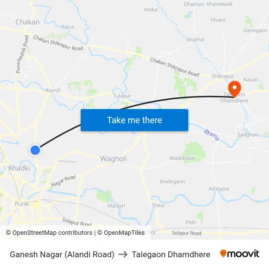 Ganesh Nagar (Alandi Road) to Talegaon Dhamdhere map
