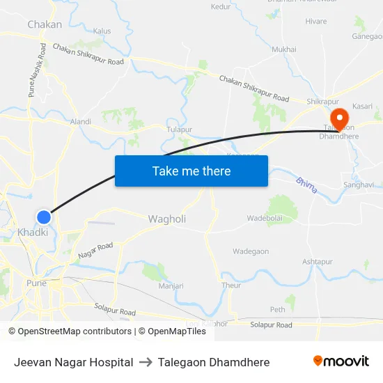 Jeevan Nagar Hospital to Talegaon Dhamdhere map