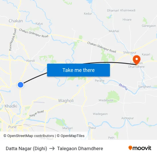 Datta Nagar (Dighi) to Talegaon Dhamdhere map
