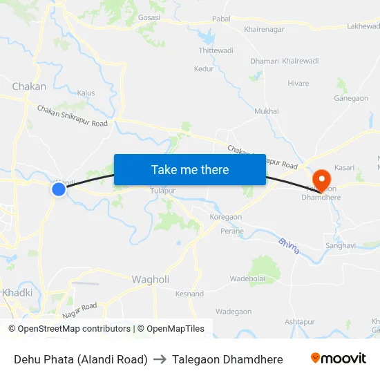 Dehu Phata (Alandi Road) to Talegaon Dhamdhere map