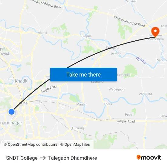 SNDT College to Talegaon Dhamdhere map