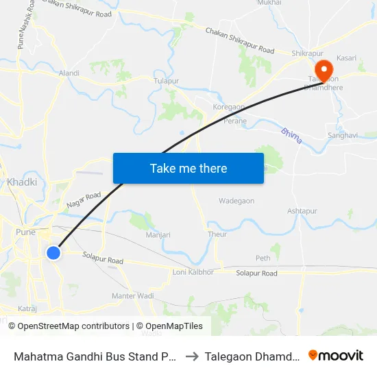 Mahatma Gandhi Bus Stand Pulgate to Talegaon Dhamdhere map