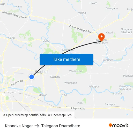 Khandve Nagar to Talegaon Dhamdhere map