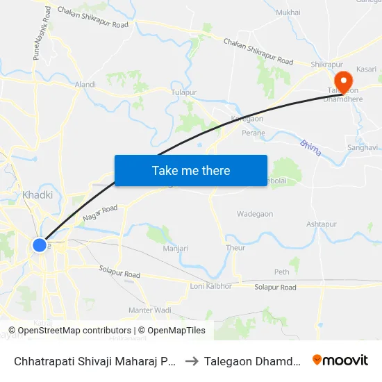 Chhatrapati Shivaji Maharaj Putala to Talegaon Dhamdhere map