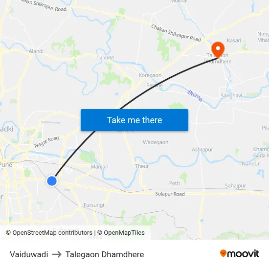 Vaiduwadi to Talegaon Dhamdhere map