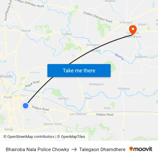 Bhairoba Nala Police Chowky to Talegaon Dhamdhere map