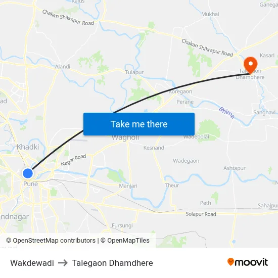Wakdewadi to Talegaon Dhamdhere map