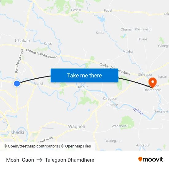 Moshi Gaon to Talegaon Dhamdhere map