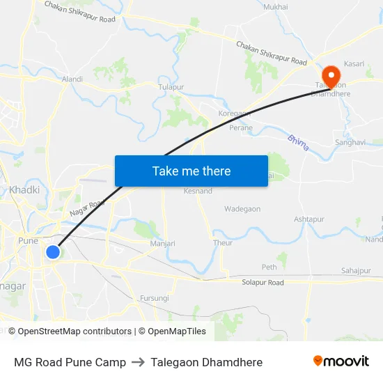 MG Road Pune Camp to Talegaon Dhamdhere map