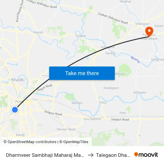 Dharmveer Sambhaji Maharaj Ma.Na.Pa School to Talegaon Dhamdhere map