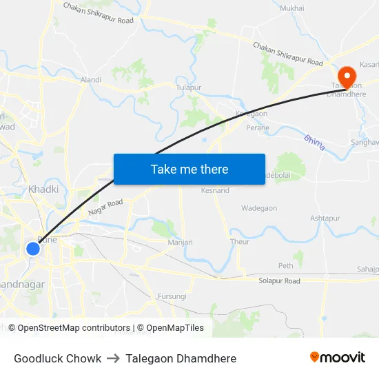 Goodluck Chowk to Talegaon Dhamdhere map