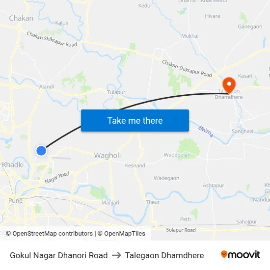 Gokul Nagar Dhanori Road to Talegaon Dhamdhere map
