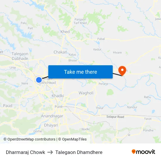 Dharmaraj Chowk to Talegaon Dhamdhere map