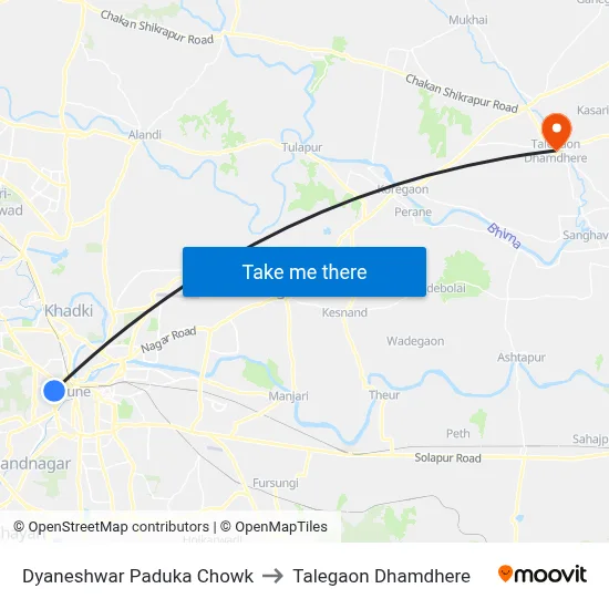 Dyaneshwar Paduka Chowk to Talegaon Dhamdhere map