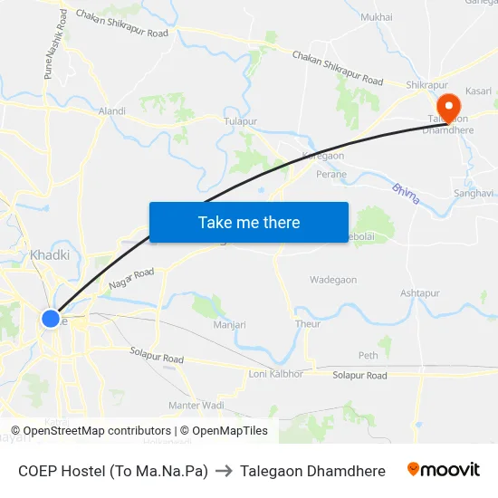 COEP Hostel (To Ma.Na.Pa) to Talegaon Dhamdhere map