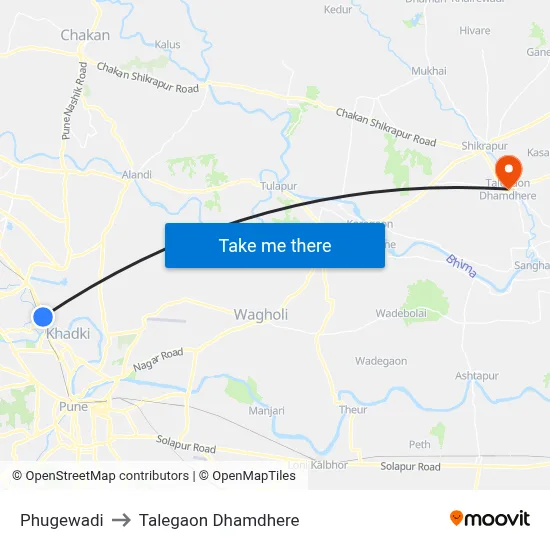 Phugewadi to Talegaon Dhamdhere map