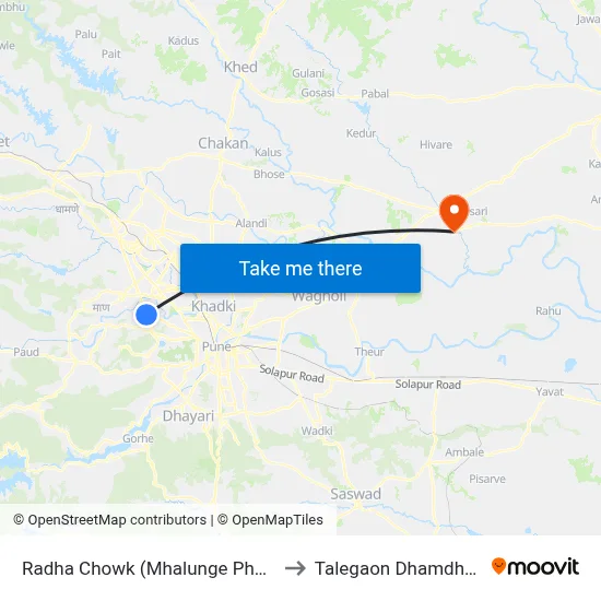 Radha Chowk (Mhalunge Phata) to Talegaon Dhamdhere map