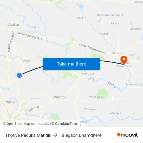Thorlya Paduka Mandir to Talegaon Dhamdhere map