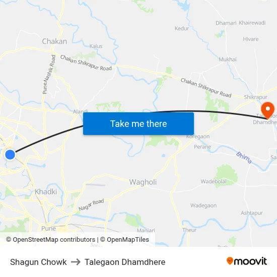 Shagun Chowk to Talegaon Dhamdhere map