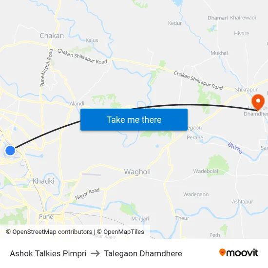Ashok Talkies Pimpri to Talegaon Dhamdhere map