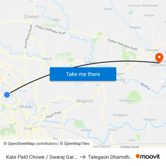 Kate Patil Chowk / Swaraj Garden to Talegaon Dhamdhere map