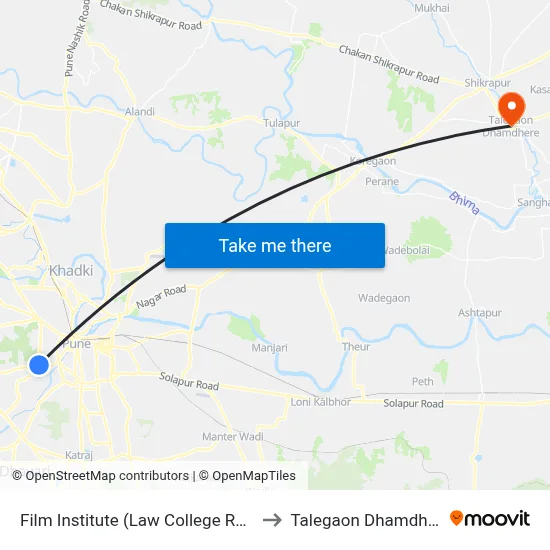 Film Institute (Law College Road) to Talegaon Dhamdhere map