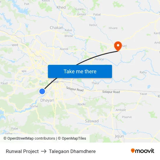 Runwal Project to Talegaon Dhamdhere map