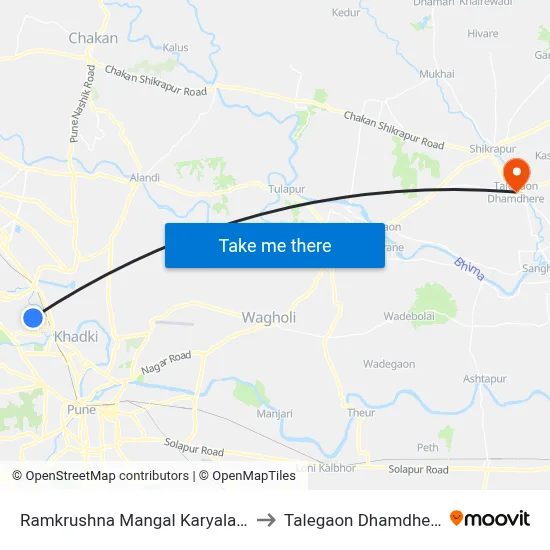 Ramkrushna Mangal Karyalaya to Talegaon Dhamdhere map