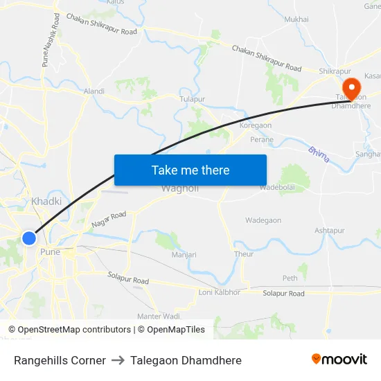 Rangehills Corner to Talegaon Dhamdhere map