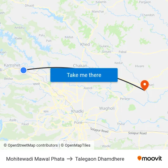 Mohitewadi Mawal Phata to Talegaon Dhamdhere map