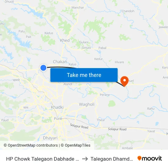 HP Chowk Talegaon Dabhade Road to Talegaon Dhamdhere map