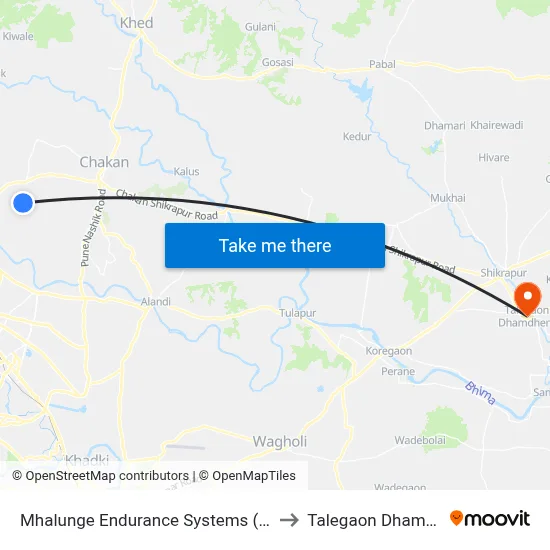 Mhalunge Endurance Systems (Chakan) to Talegaon Dhamdhere map