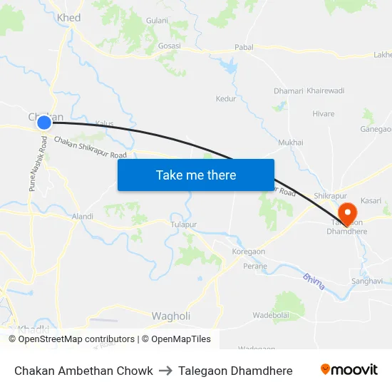 Chakan Ambethan Chowk to Talegaon Dhamdhere map
