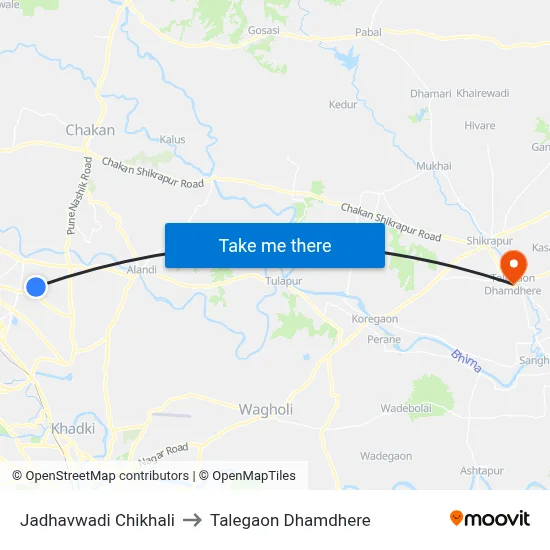 Jadhavwadi Chikhali to Talegaon Dhamdhere map