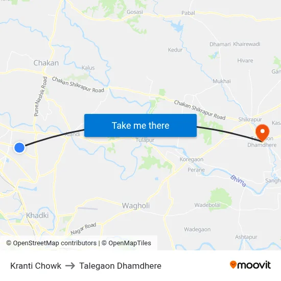 Kranti Chowk to Talegaon Dhamdhere map